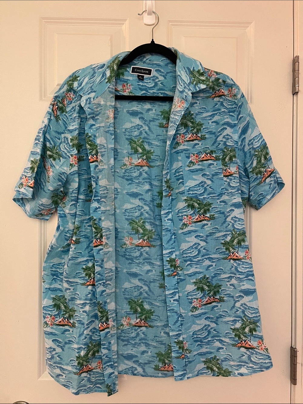 Club Room Classic Blue Hawaiian Camp Shirt with Island Print